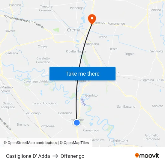 Castiglione D' Adda to Offanengo map