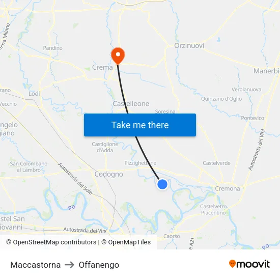 Maccastorna to Offanengo map