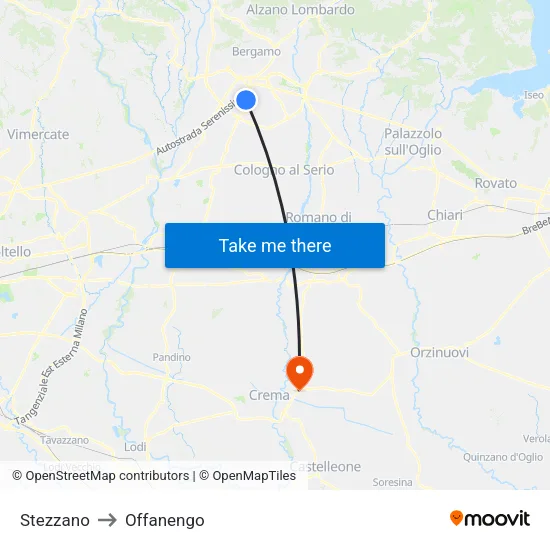 Stezzano to Offanengo map