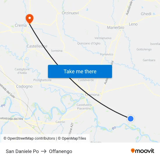 San Daniele Po to Offanengo map