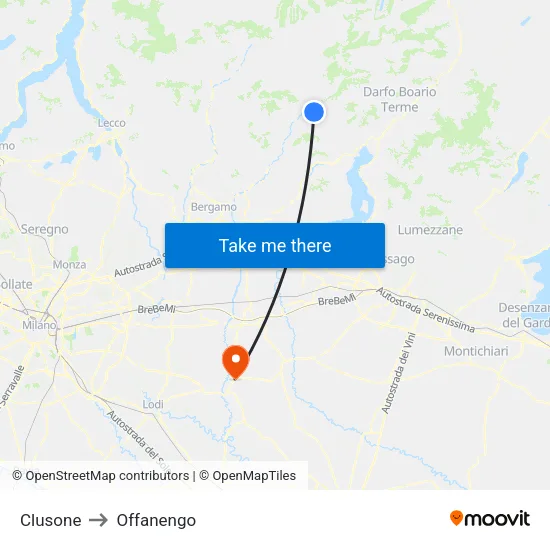 Clusone to Offanengo map