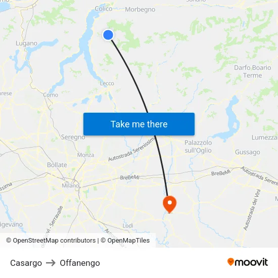 Casargo to Offanengo map