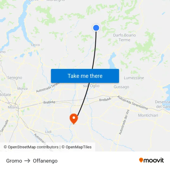 Gromo to Offanengo map