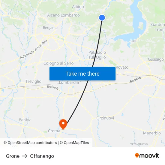 Grone to Offanengo map
