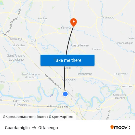 Guardamiglio to Offanengo map