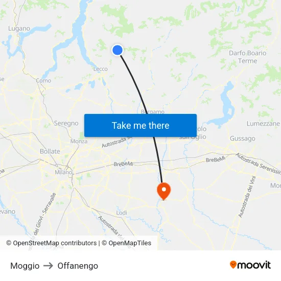 Moggio to Offanengo map
