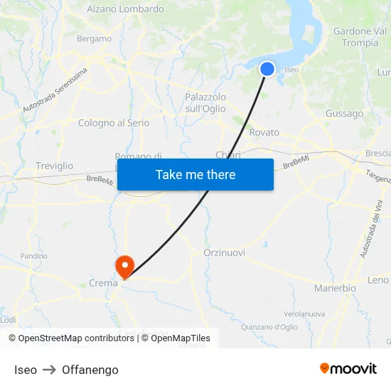 Iseo to Offanengo map