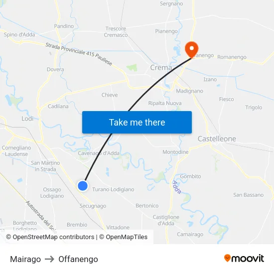 Mairago to Offanengo map
