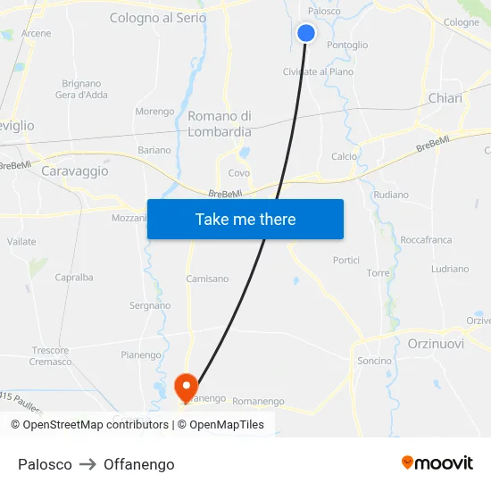 Palosco to Offanengo map