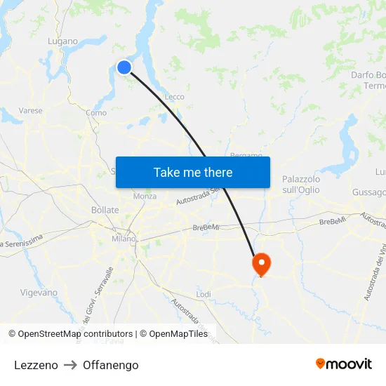 Lezzeno to Offanengo map