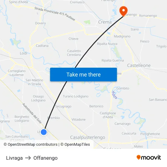 Livraga to Offanengo map