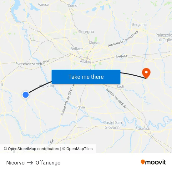Nicorvo to Offanengo map