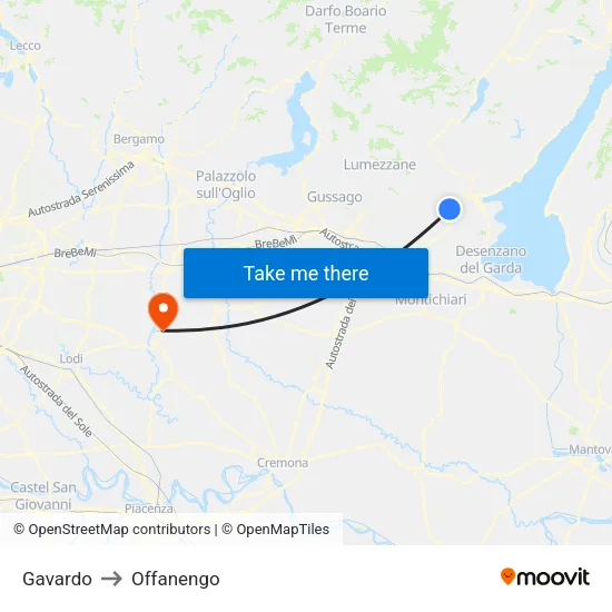 Gavardo to Offanengo map