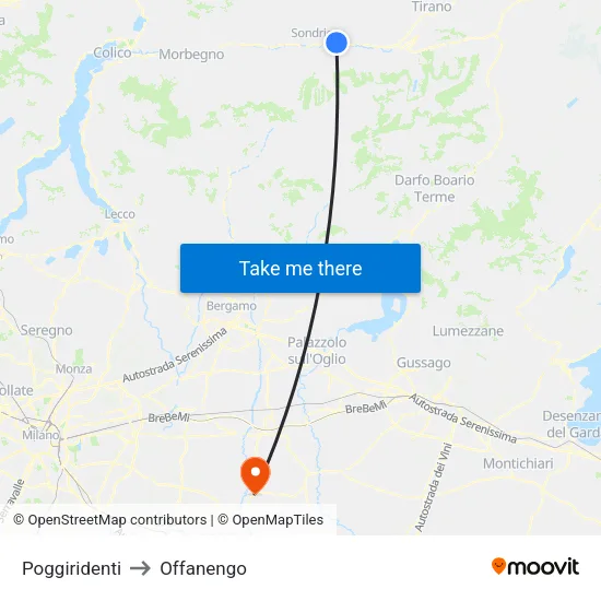 Poggiridenti to Offanengo map