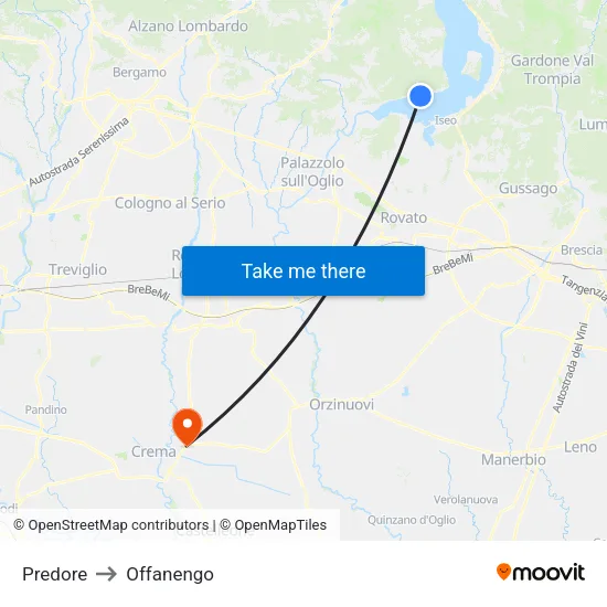 Predore to Offanengo map