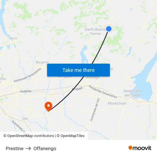 Prestine to Offanengo map