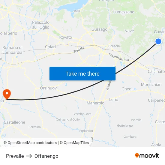 Prevalle to Offanengo map