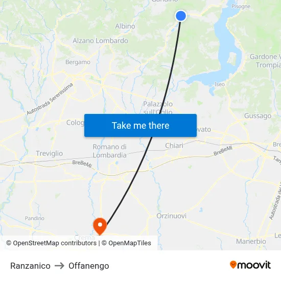 Ranzanico to Offanengo map