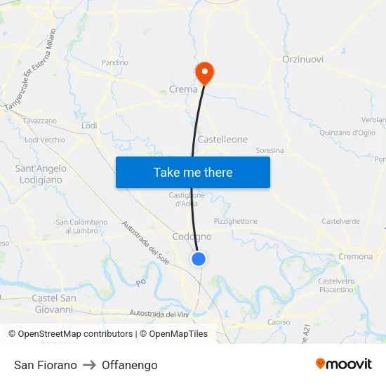 San Fiorano to Offanengo map