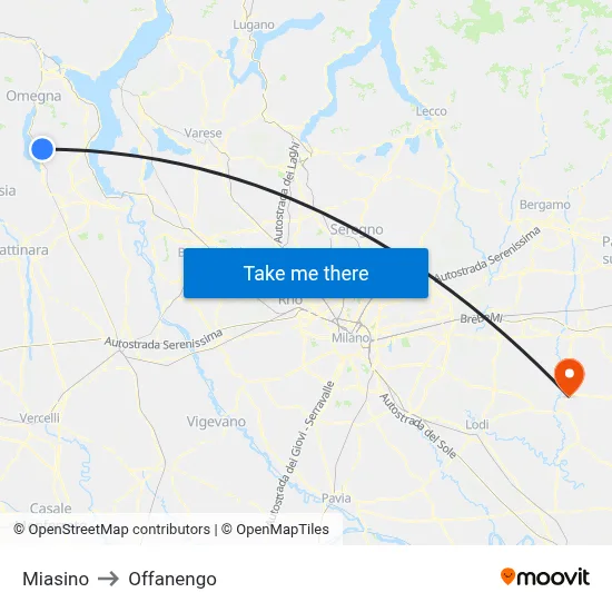 Miasino to Offanengo map