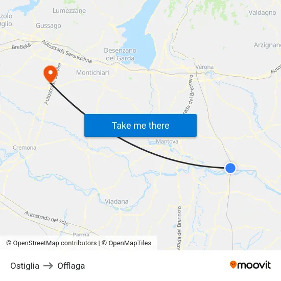 Ostiglia to Offlaga map