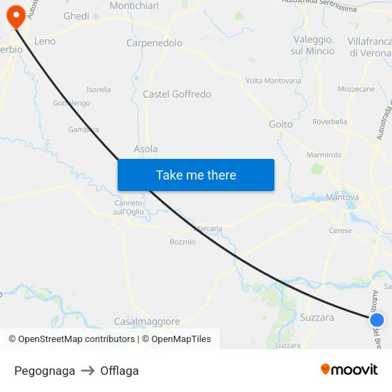 Pegognaga to Offlaga map