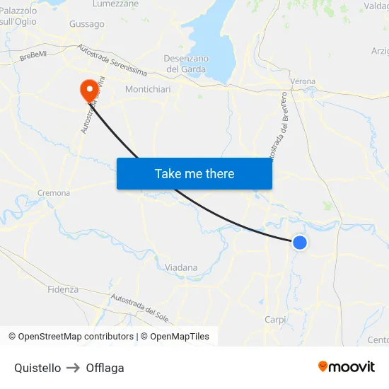 Quistello to Offlaga map