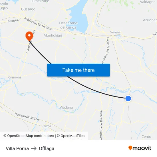 Villa Poma to Offlaga map