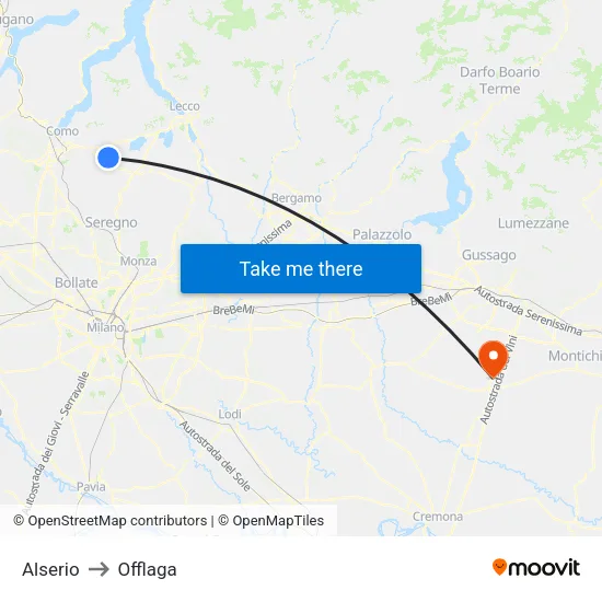 Alserio to Offlaga map