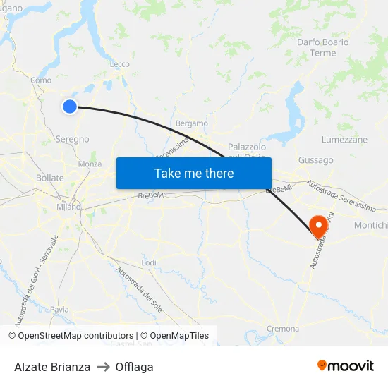 Alzate Brianza to Offlaga map