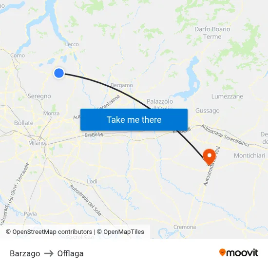 Barzago to Offlaga map