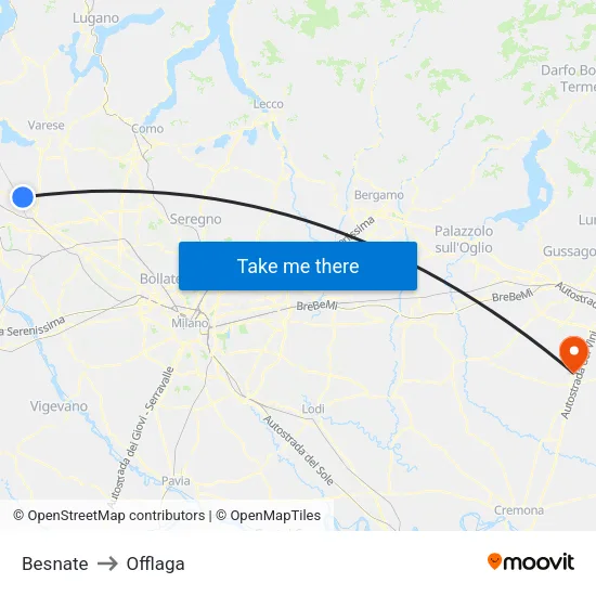 Besnate to Offlaga map
