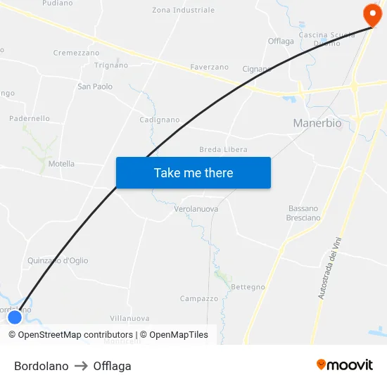 Bordolano to Offlaga map
