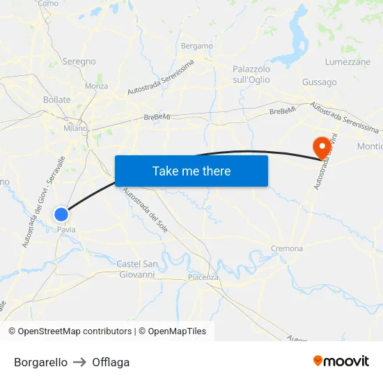 Borgarello to Offlaga map
