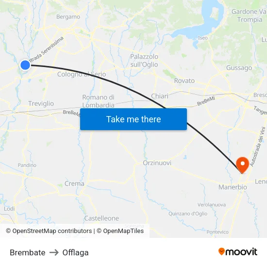 Brembate to Offlaga map