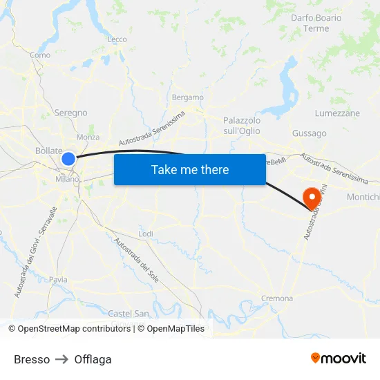 Bresso to Offlaga map