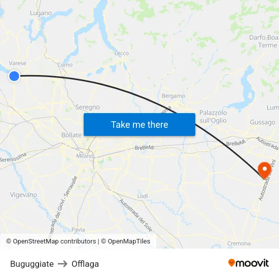 Buguggiate to Offlaga map