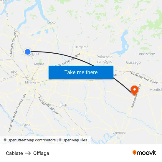 Cabiate to Offlaga map