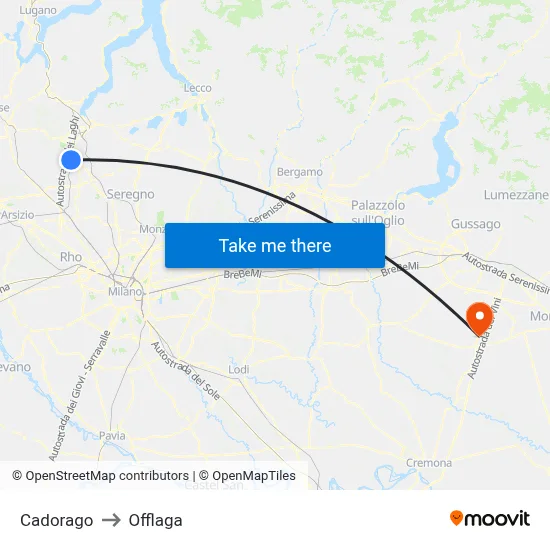 Cadorago to Offlaga map