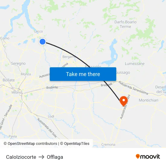 Calolziocorte to Offlaga map