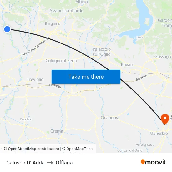 Calusco d'Adda to Offlaga map
