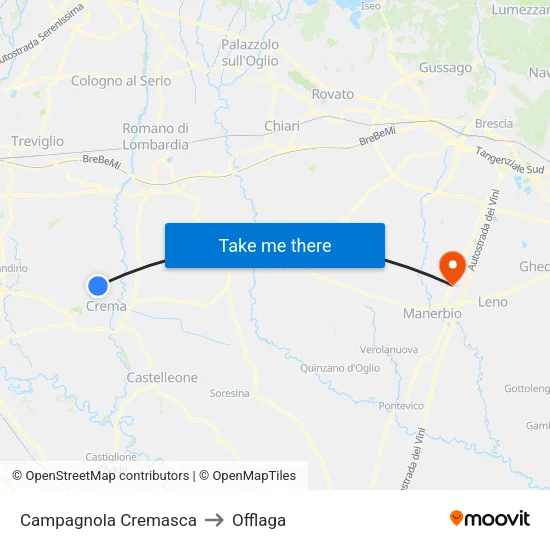 Campagnola Cremasca to Offlaga map
