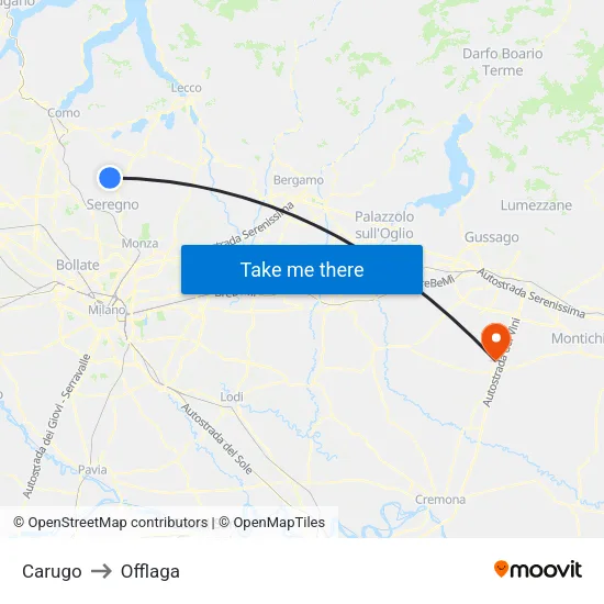 Carugo to Offlaga map