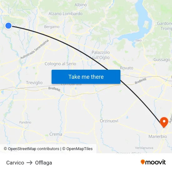 Carvico to Offlaga map