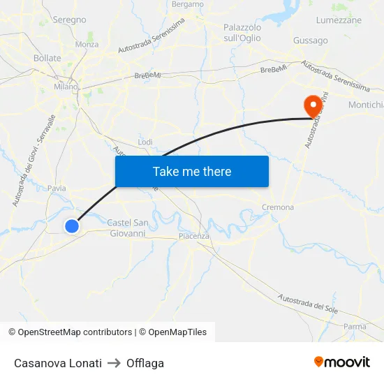 Casanova Lonati to Offlaga map