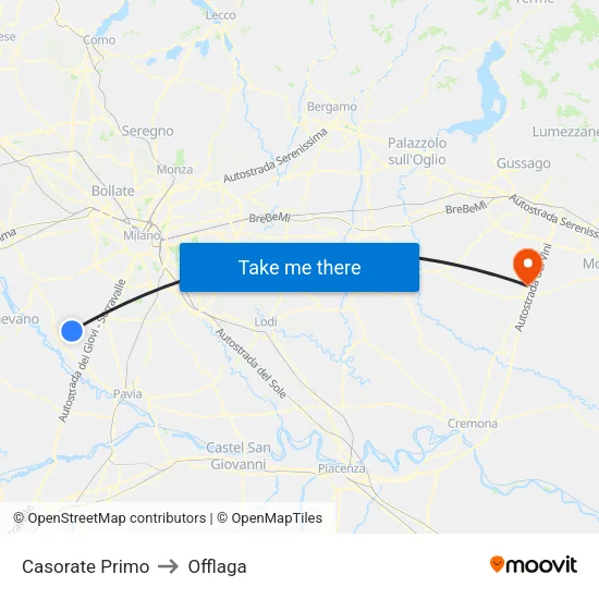 Casorate Primo to Offlaga map