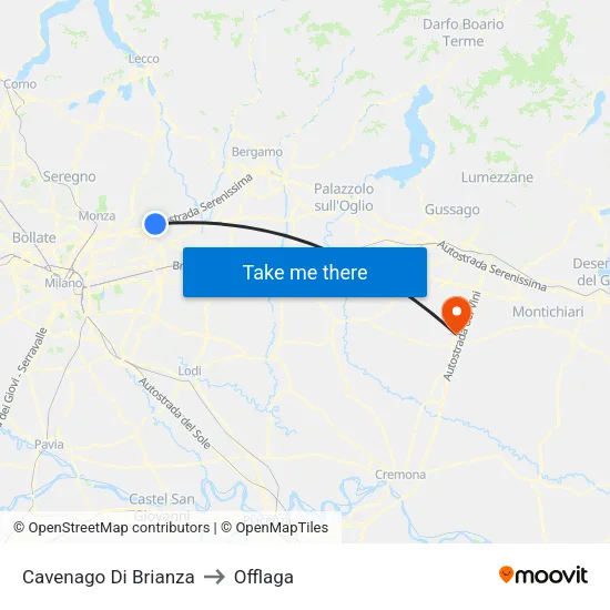 Cavenago Di Brianza to Offlaga map