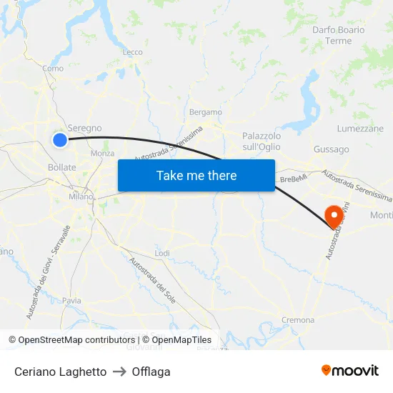 Ceriano Laghetto to Offlaga map