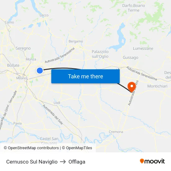 Cernusco Sul Naviglio to Offlaga map