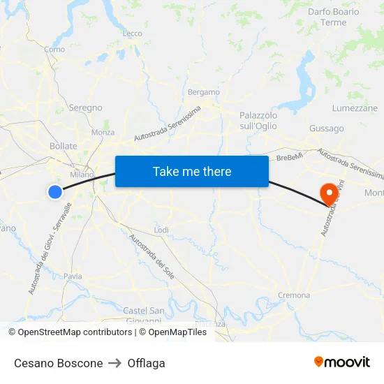 Cesano Boscone to Offlaga map